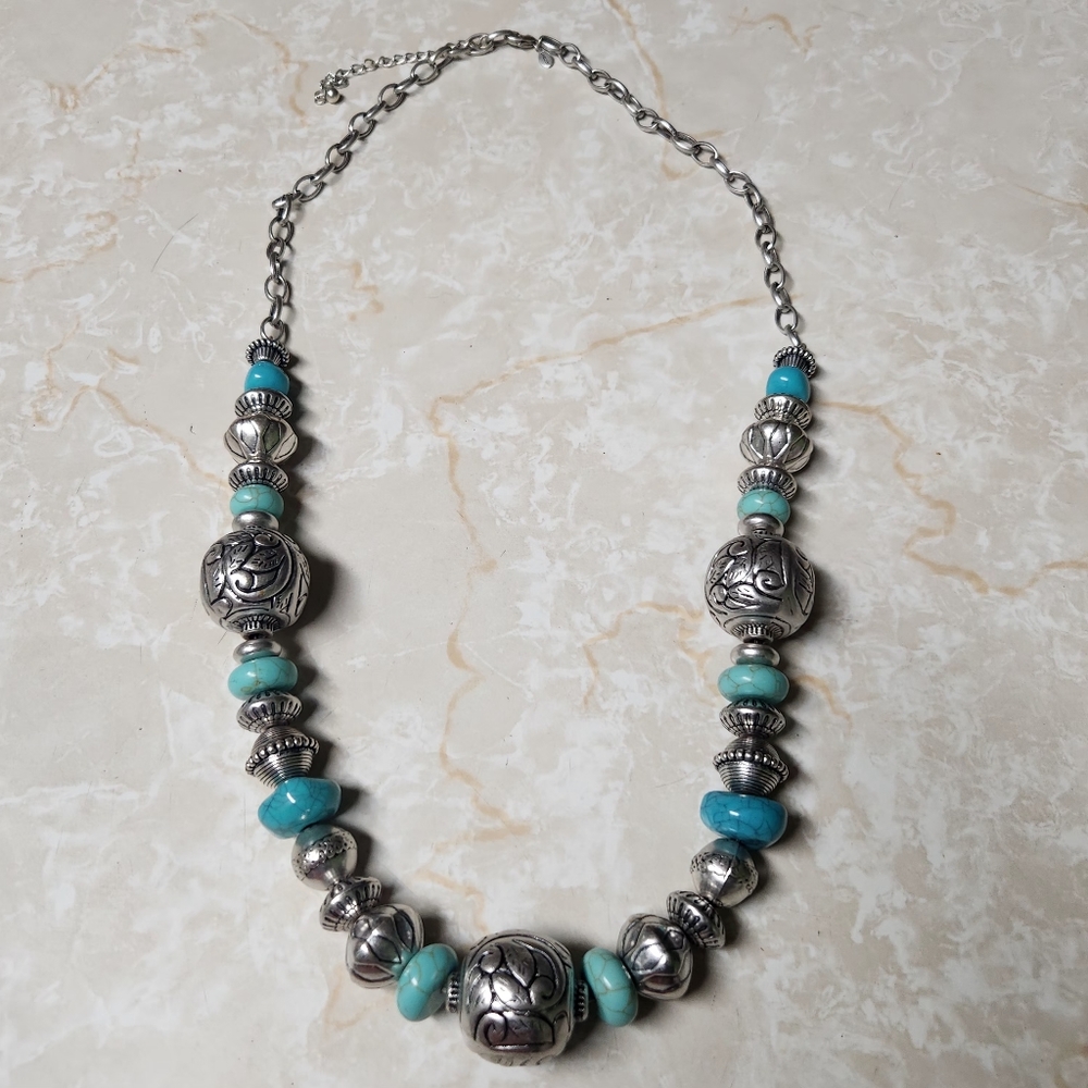 Silver and turquoise Style Chicos Necklace Bold Statement Jewelry Boho Artsy